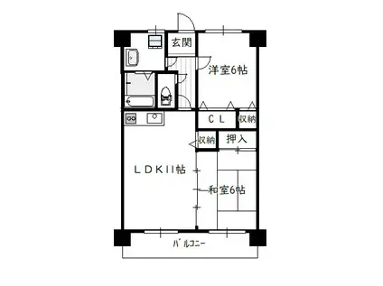 淀コーポIII(2LDK/4階)の間取り写真