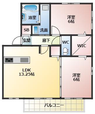 OLIVEN HAUS高辺(2LDK/1階)の間取り写真