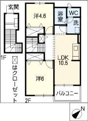 アビタシオン キク(2LDK/2階)の間取り写真