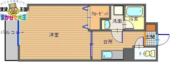 ブランドール大井手(1K/4階)の間取り写真