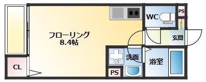 DESTINOI東町 II(ワンルーム/2階)の間取り写真