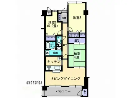 アルファシティ屋島四番館(3LDK/6階)の間取り写真