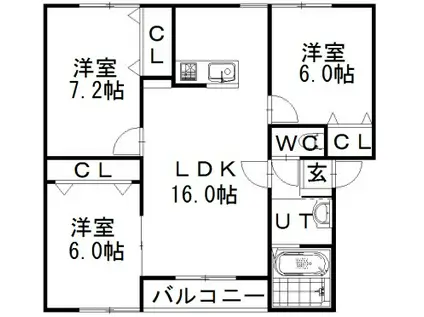 シャイニングコートクリビアII(3LDK/1階)の間取り写真