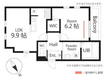 ハーミットクラブハウス トゥギャザー京急生麦II(1LDK/2階)の間取り写真