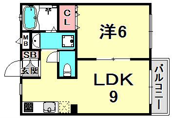 中山手ガーデンパレス D棟(2K/2階)の間取り写真