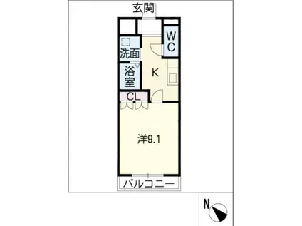 グローリエN(1K/1階)の間取り写真