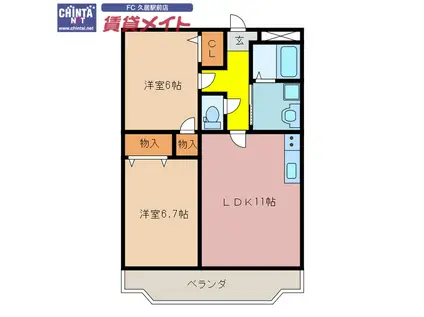 コンフォール・カルチェ(2LDK/2階)の間取り写真