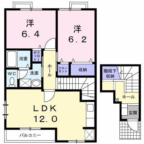 アルファードハイツ(2LDK/2階)の間取り写真