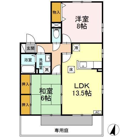 リージャ・パレB(2LDK/1階)の間取り写真