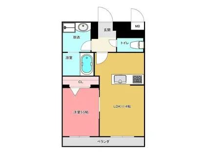 スター益城(1LDK/1階)の間取り写真