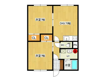 コーポクレストコート(2DK/1階)の間取り写真