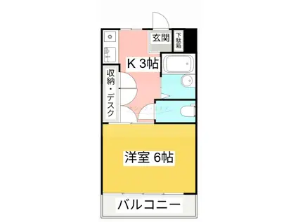 カブリオレ(1K/1階)の間取り写真