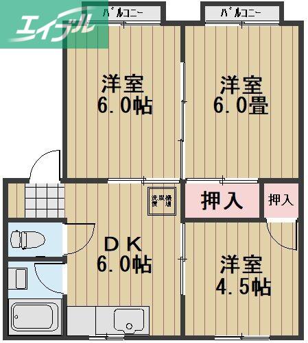 星島コーポC(3DK/1階)の間取り写真