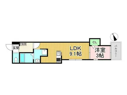 ハーモニーテラス淀下津町3(1LDK/3階)の間取り写真