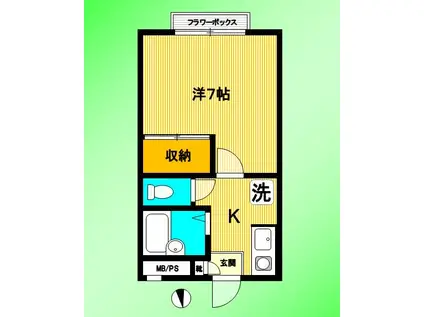 新中野パールハイツ(1K/2階)の間取り写真