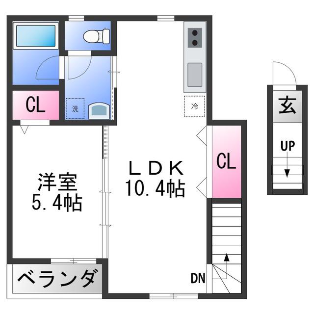 TJ山A棟(1LDK/2階)の間取り写真