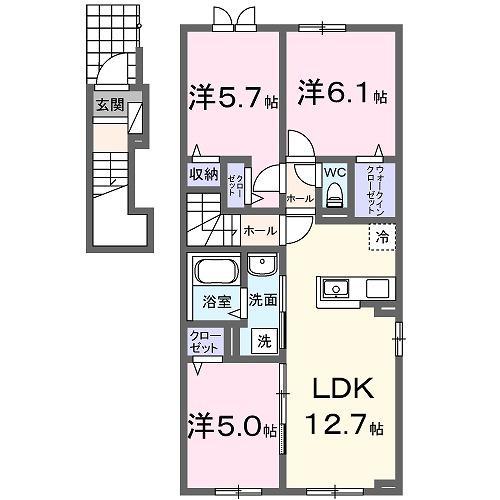 ブリッサ砂川S II(3LDK/2階)の間取り写真