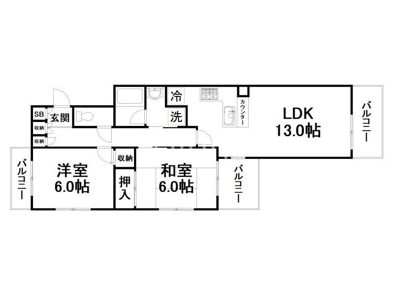 ローレルコート室町(2LDK/6階)の間取り写真