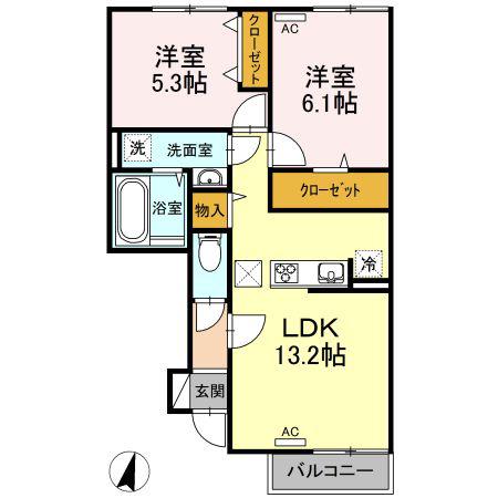 ウェルスA(2LDK/1階)の間取り写真