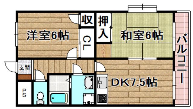 アトレーユ日吉台(2DK/2階)の間取り写真