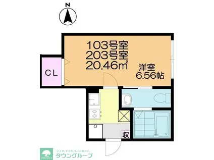 グランパーク鎌ヶ谷(1K/2階)の間取り写真