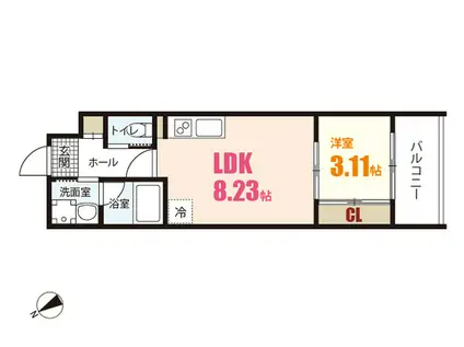 YELLSTAGE長束ウエスト(1LDK/3階)の間取り写真
