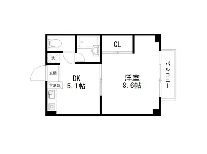 ニューハイツ湖山(1DK/1階)の間取り写真