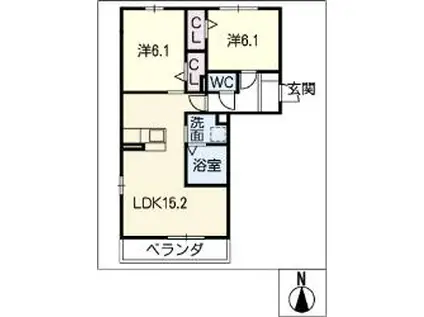 リバーパーク A棟(2LDK/3階)の間取り写真
