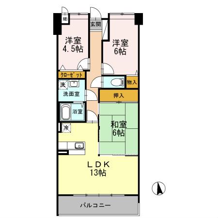 プラザハイツ二ツ屋 F棟(3LDK/2階)の間取り写真