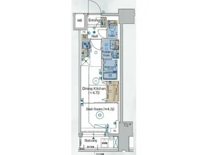 ガリシアレジデンス品川パークサイド(1DK/5階)の間取り写真