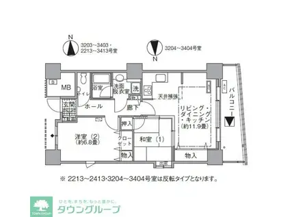 アクティ汐留(2LDK/32階)の間取り写真