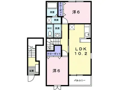プロムナードⅠ(2LDK/2階)の間取り写真