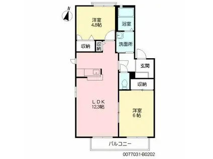 リジェール尾倉パートII  B棟(2LDK/2階)の間取り写真