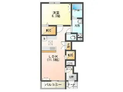 カーサ エドウイン(1LDK/1階)の間取り写真