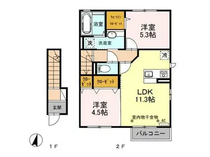 ジェイド旭(2LDK/2階)の間取り写真