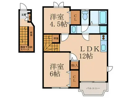 クレストール中曽根東B棟(2LDK/2階)の間取り写真