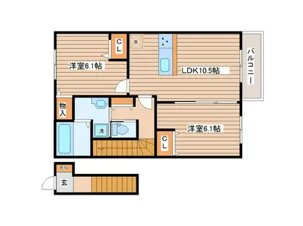 リバーサイド三樹2号館(2LDK/2階)の間取り写真