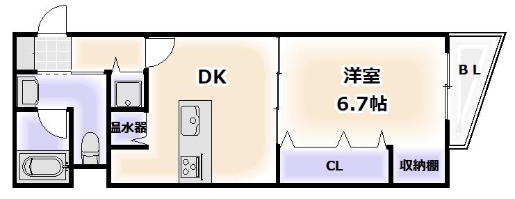 インボイス難波南レジデンス(1DK/4階)の間取り写真