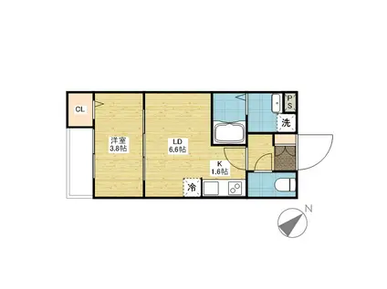 アコット春日(1LDK/1階)の間取り写真