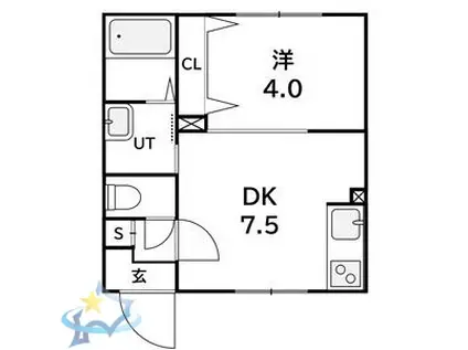ラフィーネ西町(1LDK/4階)の間取り写真