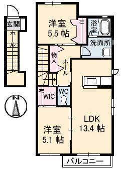 ウィステリアA棟(2LDK/2階)の間取り写真