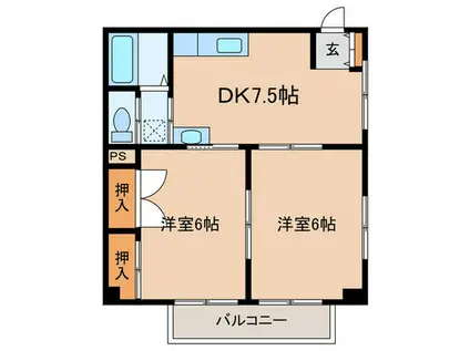 エルカーサ熊野(2DK/2階)の間取り写真