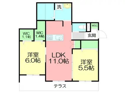 VILLA LUCIOLA(2LDK/1階)の間取り写真