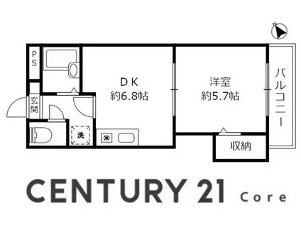 太陽ハイツ冨波 冨波乙(1DK/2階)の間取り写真