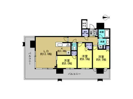 プラウドタワー武蔵小杉(3LDK/17階)の間取り写真