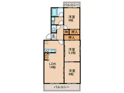 サンハイツ森山(3LDK/2階)の間取り写真