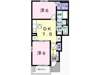 クレール壱番館(2DK/1階)の間取り写真