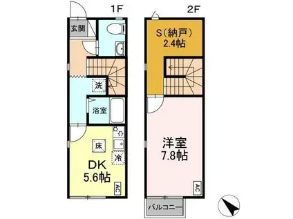 リースランド溝陸 B(1SDK/1階)の間取り写真