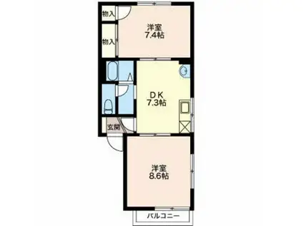 レーベン明石(2DK/2階)の間取り写真