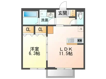 NOIR(1LDK/1階)の間取り写真